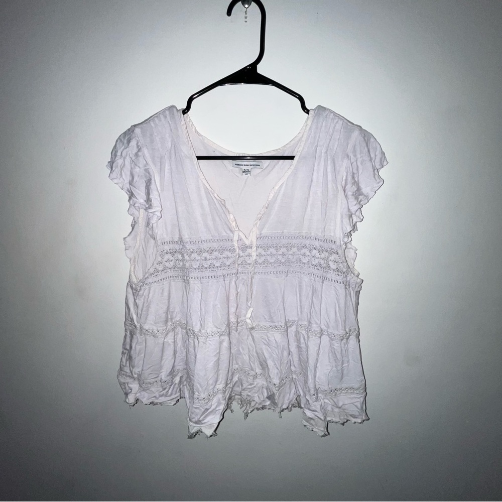 Women's White Ruffled distressed style top